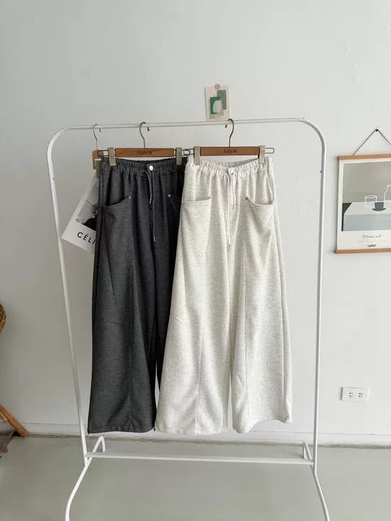 開釦休閒棉質彎刀褲