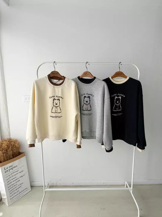 拼接狗狗刷絨上衣