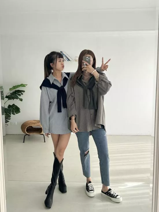 熱銷破百~披肩直紋襯衫