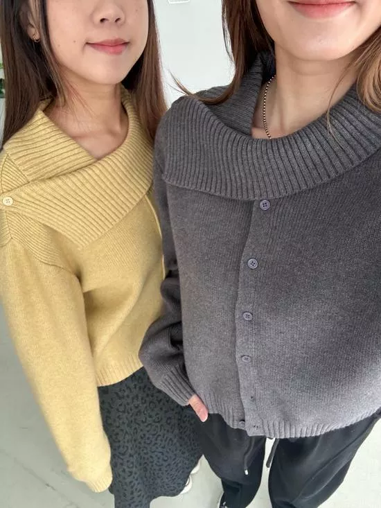 造型領排釦針織衫