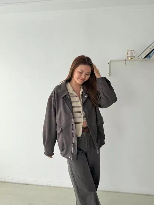 麂皮絨夾克拉鍊外套