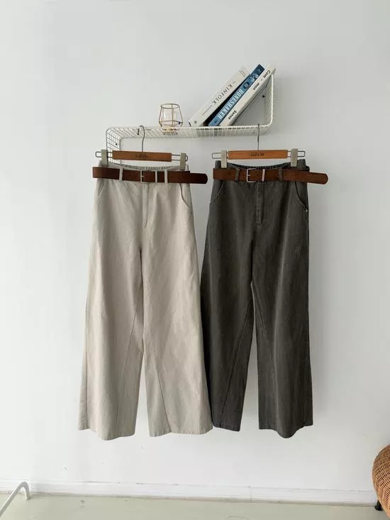 附皮帶水洗寬褲