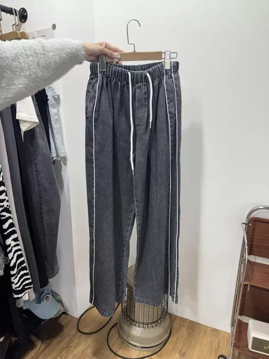 立體車線鬆緊寬褲