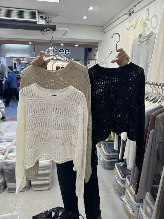 粗針織透膚上衣