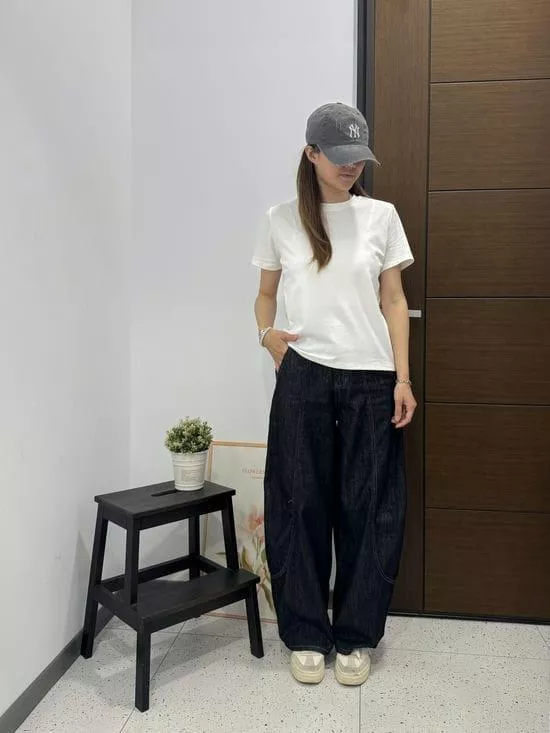 【預購】拚接車線繭型褲