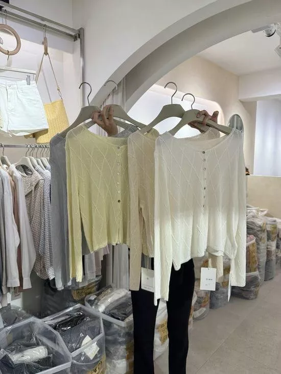 貝殼釦透膚上衣