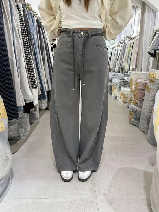 附腰帶微繭型褲