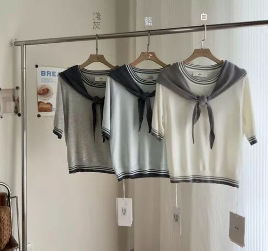 附披肩薄針織上衣