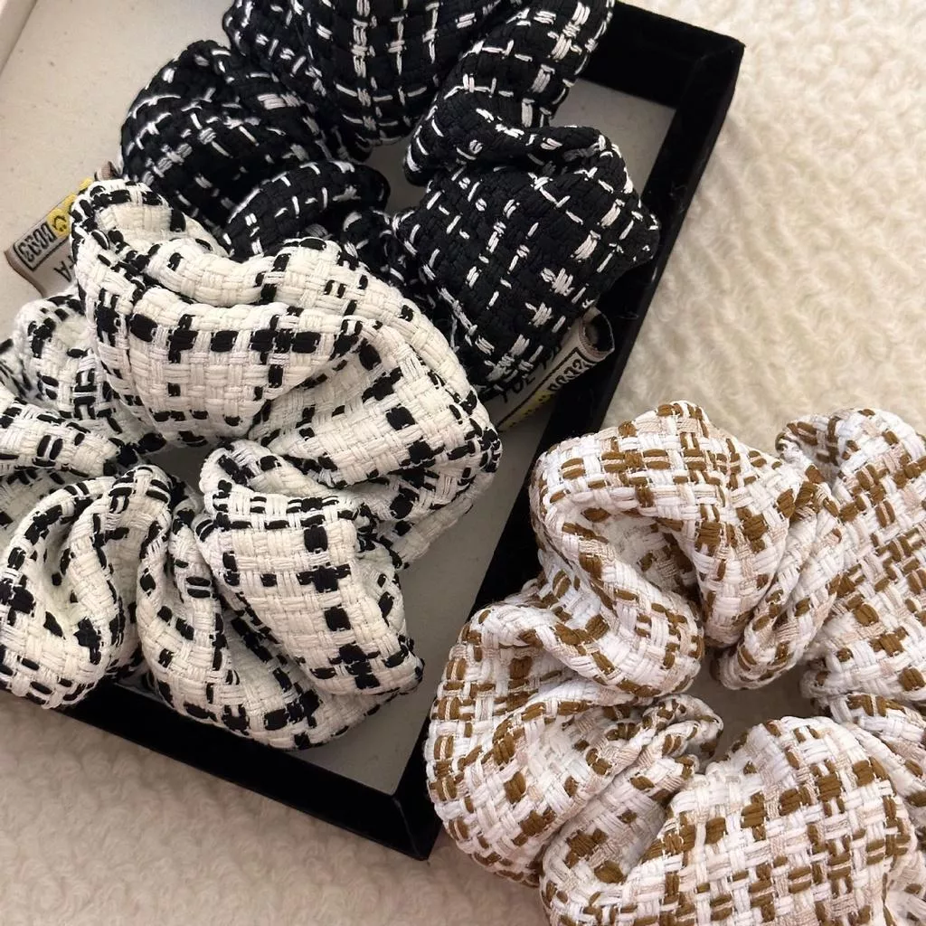 台灣現貨 FA004韓版復古小香風羊絨混彩大腸髮圈