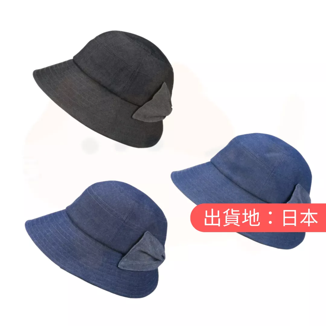 輕量牛仔布後背剪裁絲帶帽
