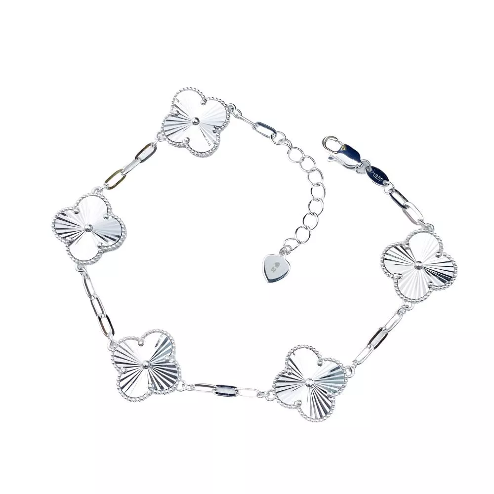 鉑金手鍊-幸運草刻花雷射手鍊-大