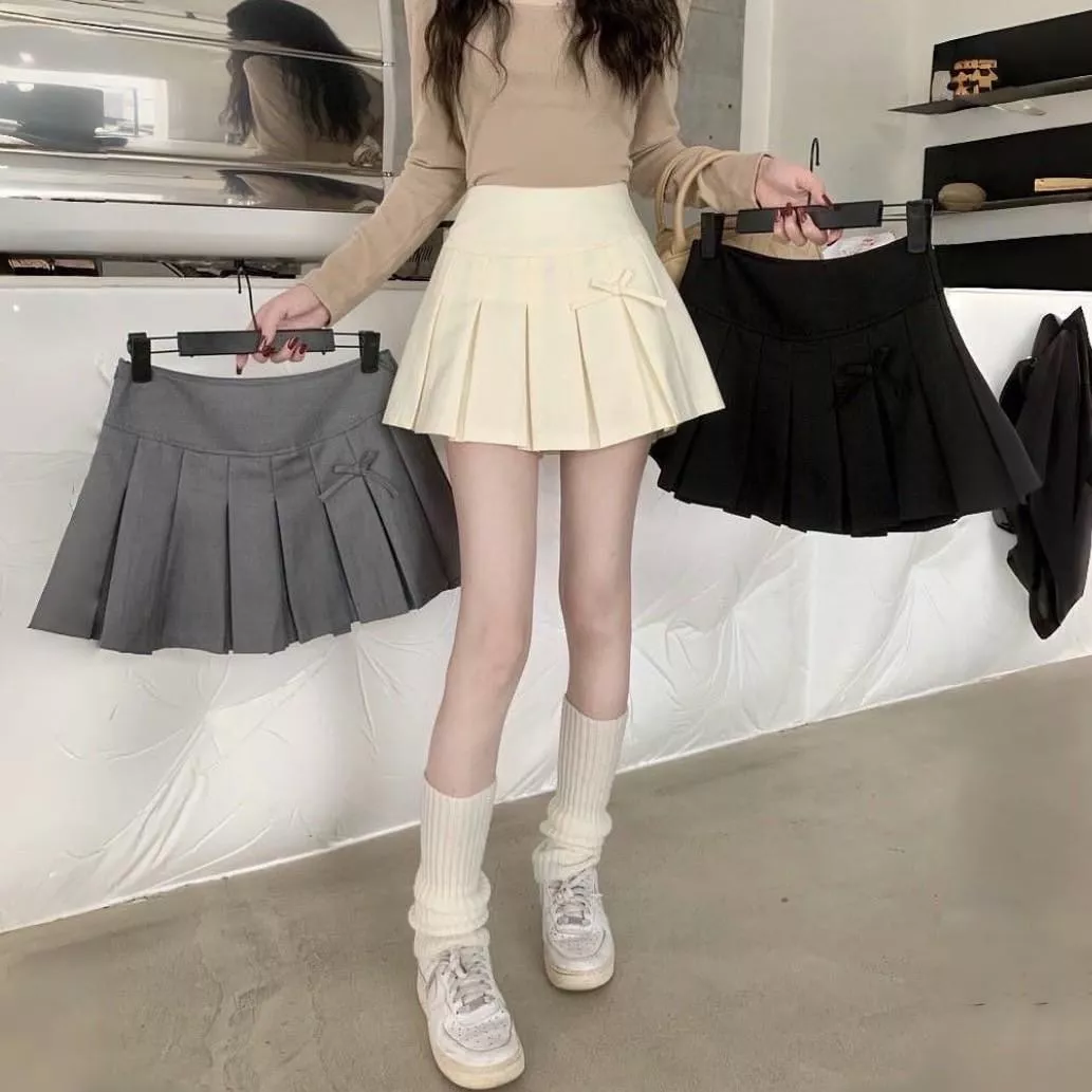 甜美蝴蝶結高腰A字百褶裙