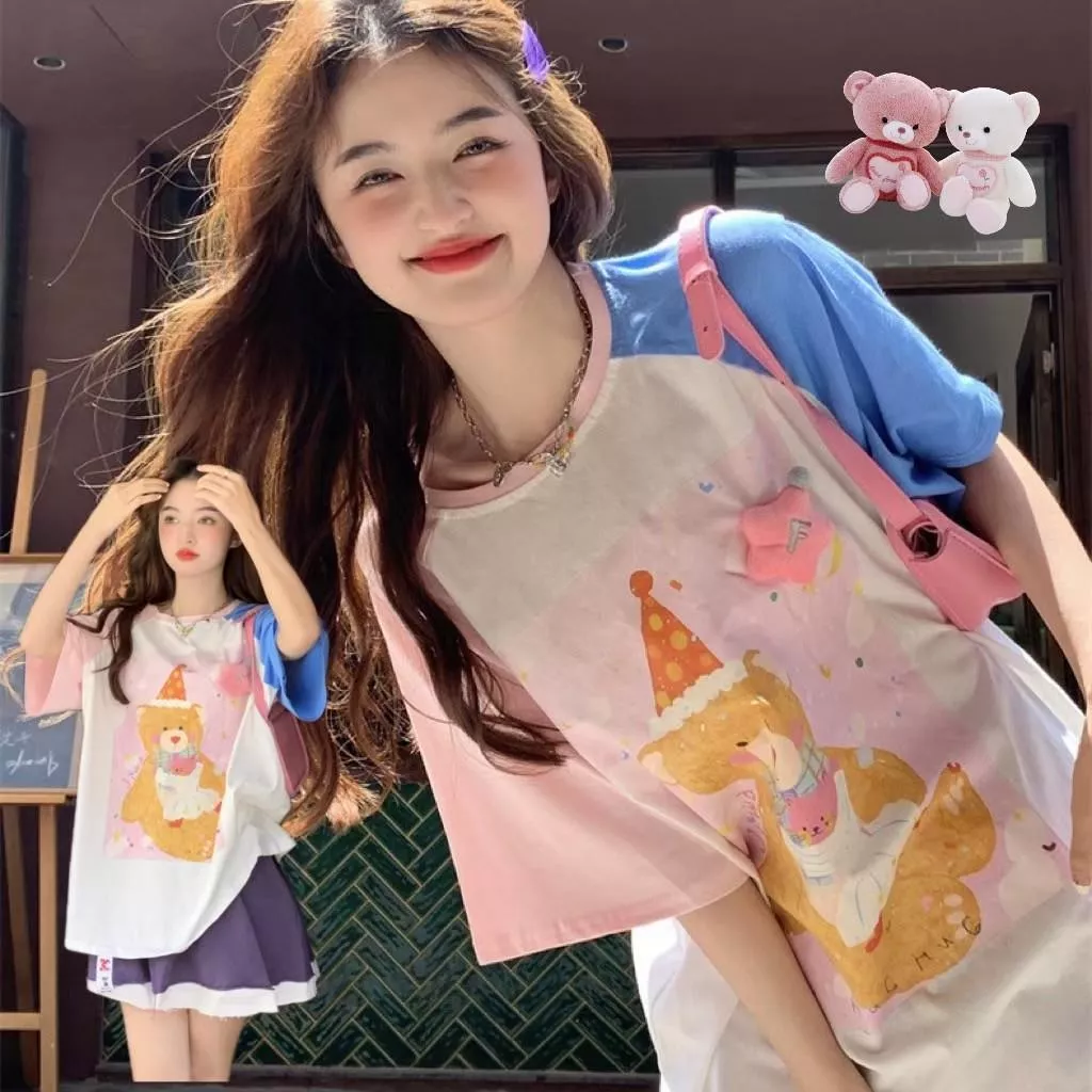 可愛小熊印花派對青春夏日上衣