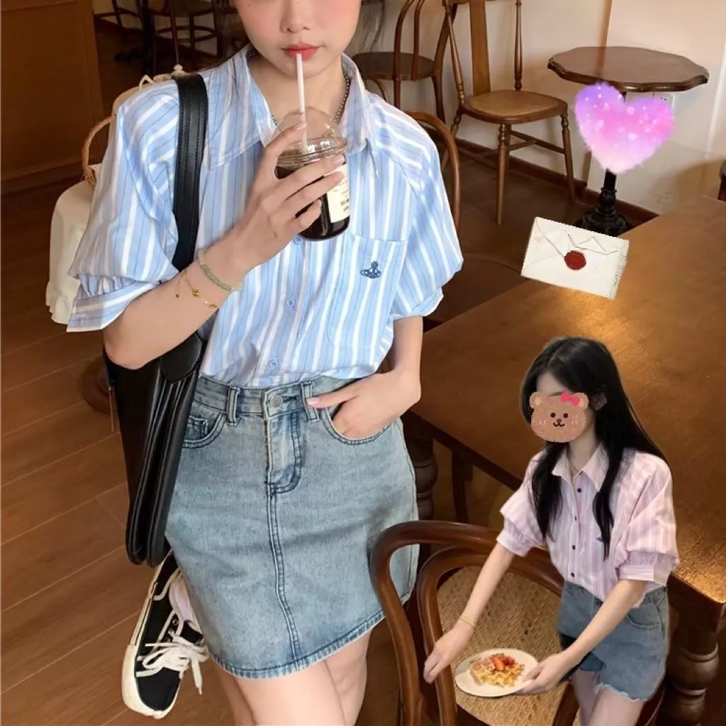 韓係豎條口袋夏日百搭女上衣