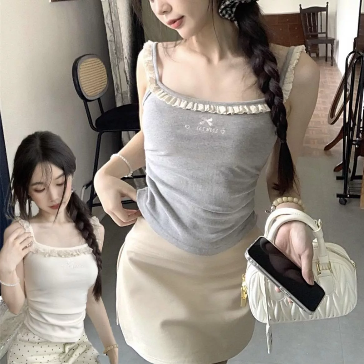 蕾絲花邊夏日甜美背心上衣