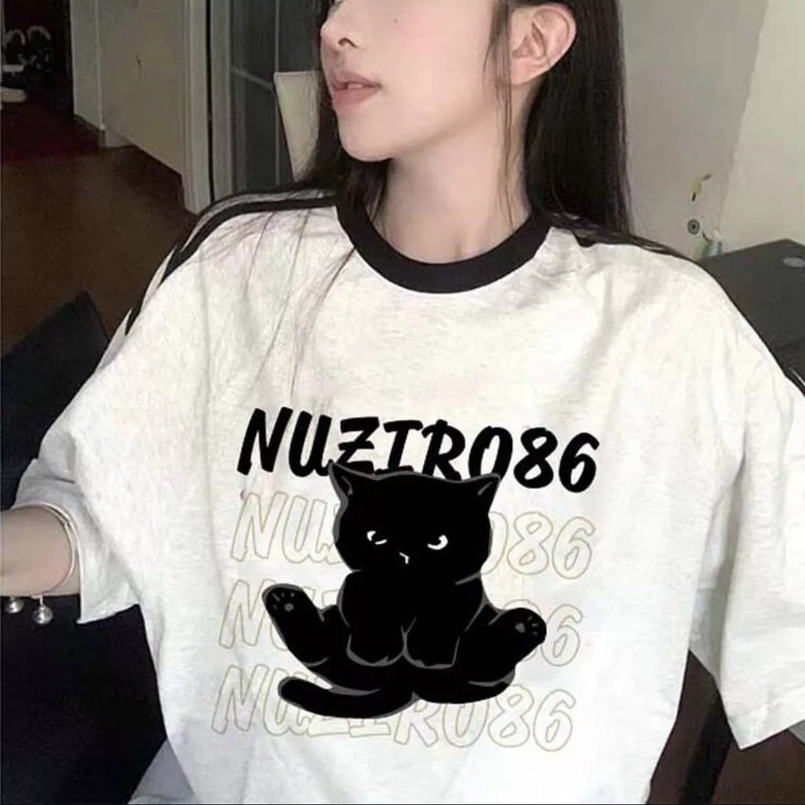 純棉黑貓寬鬆美式風上衣