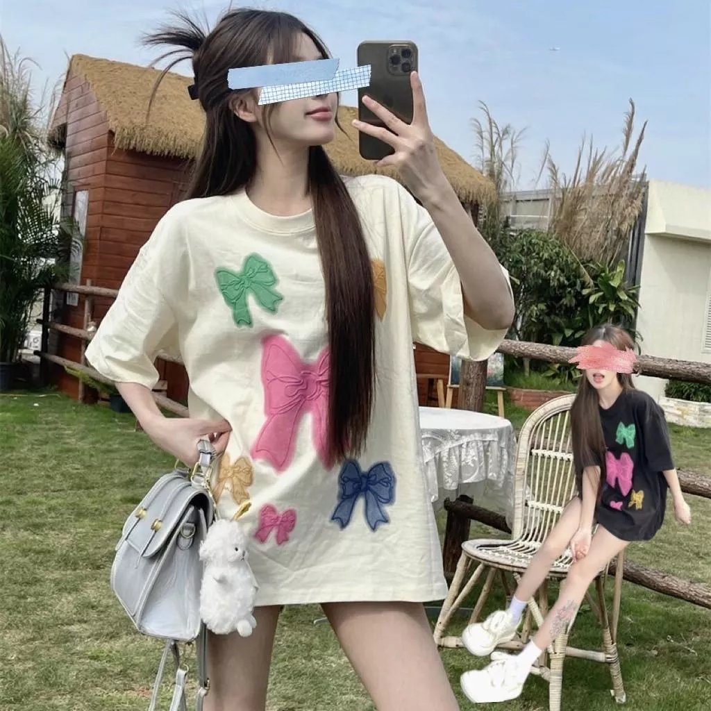趣味彩色蝴蝶結印花夏日上衣