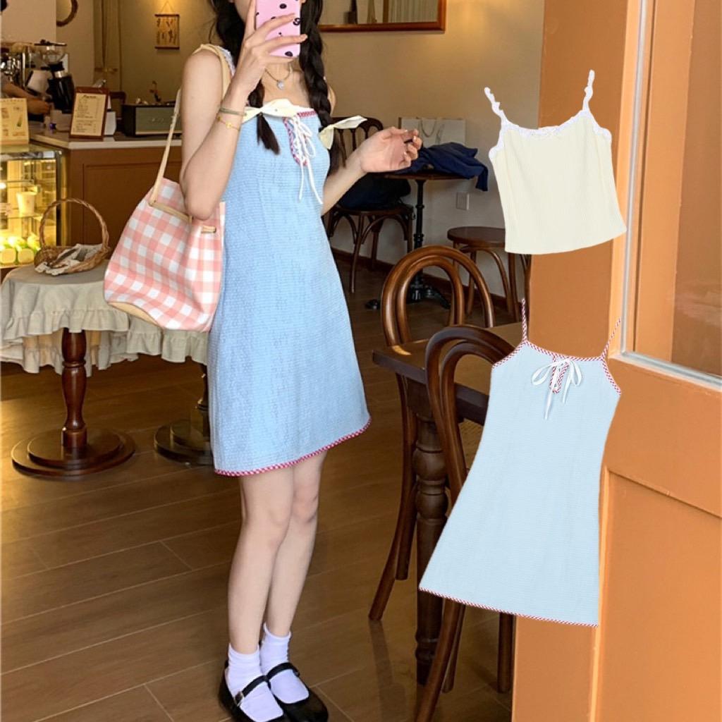 奶甜重工勾花夏日背心吊帶套裝
