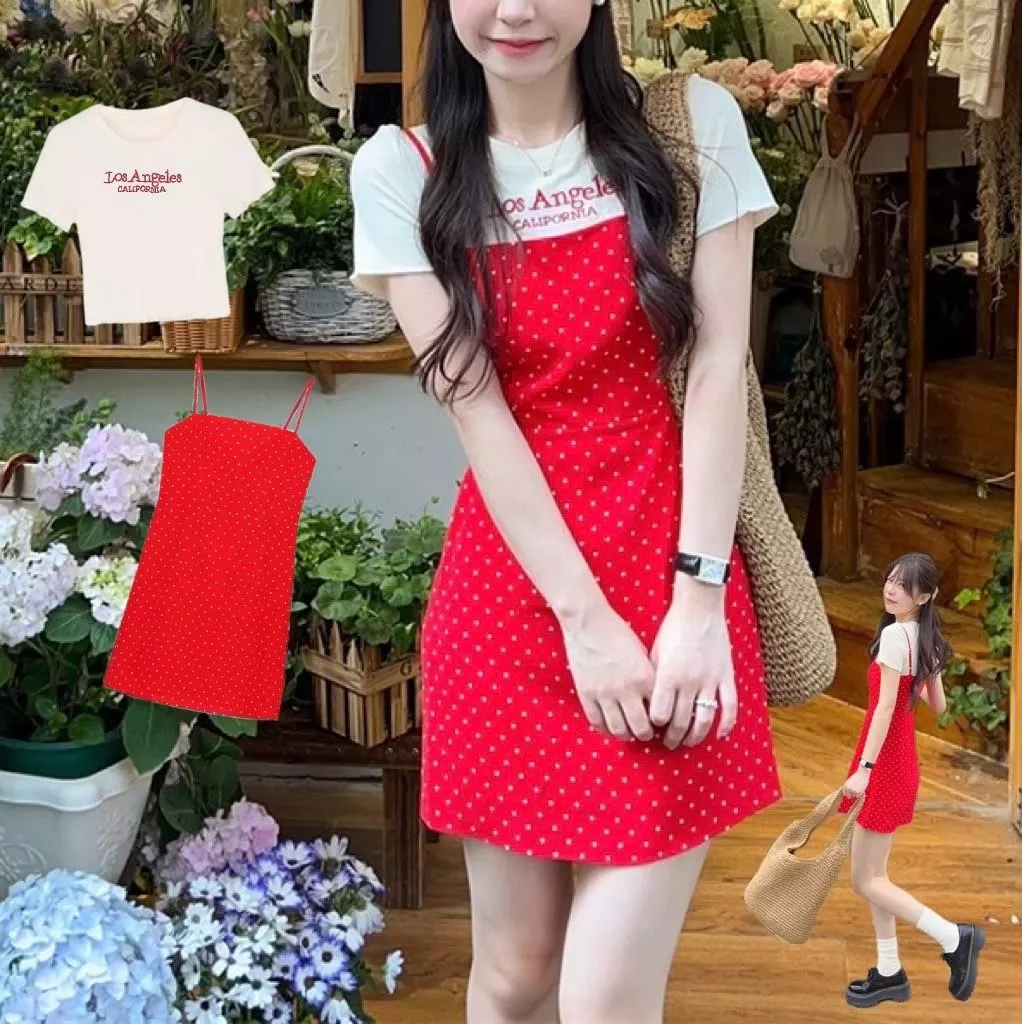 草莓優格點點吊帶套裝