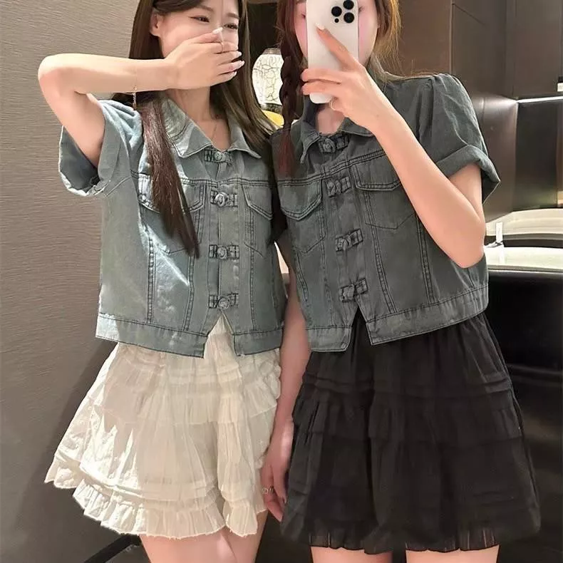 氣質牛仔姊妹夏日高腰A字短裙