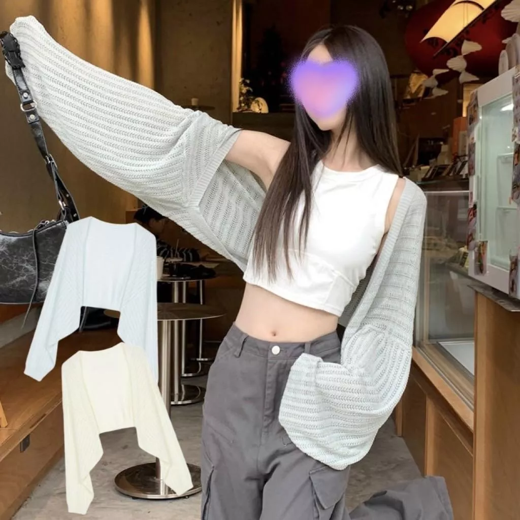 韓系鏤空開衫夏季外搭小坎肩蝙蝠肩外套