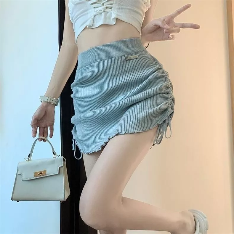 抽繩皺褶夏日包臀性感短裙