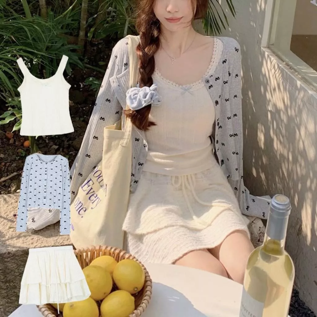 鹹甜女孩蝴蝶結吊帶甜美套裝