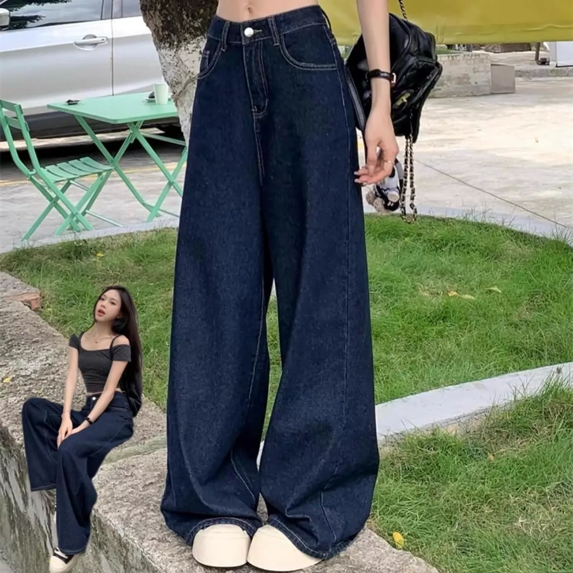 復古牛仔寬鬆闊腿百搭顯瘦長褲