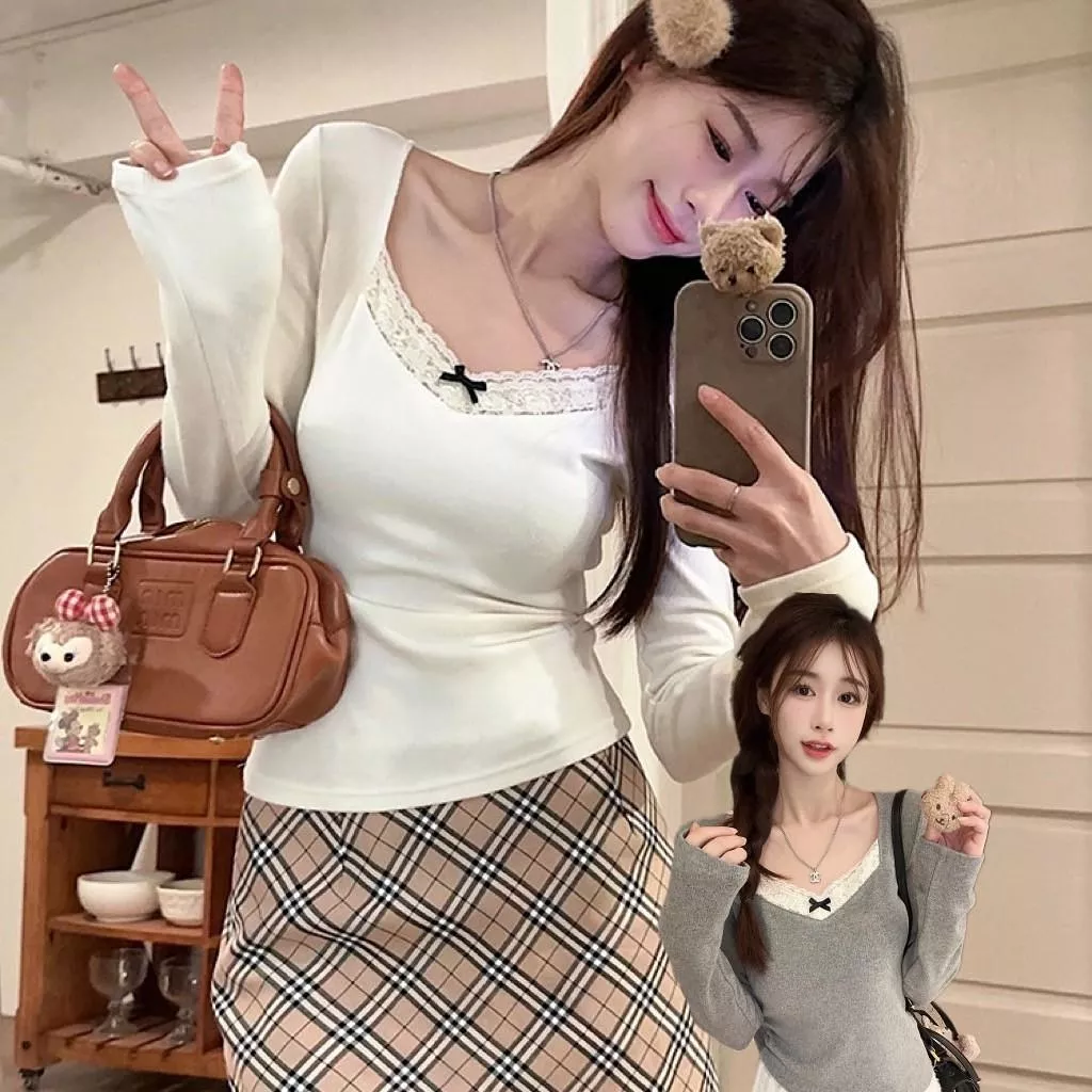 簡約蝴蝶結拼接蕾絲🎀