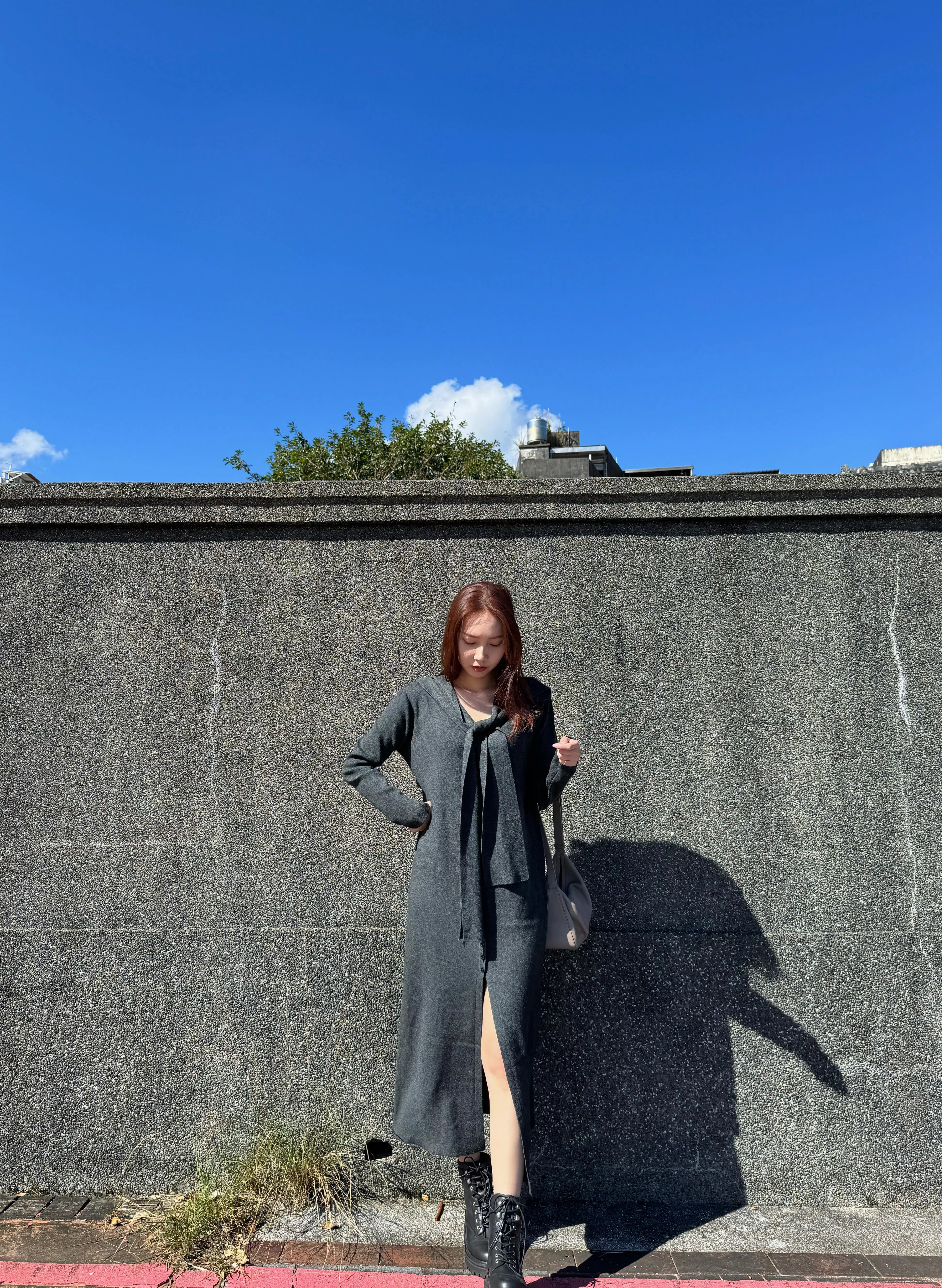 附披肩排扣針織洋裝 長板罩衫