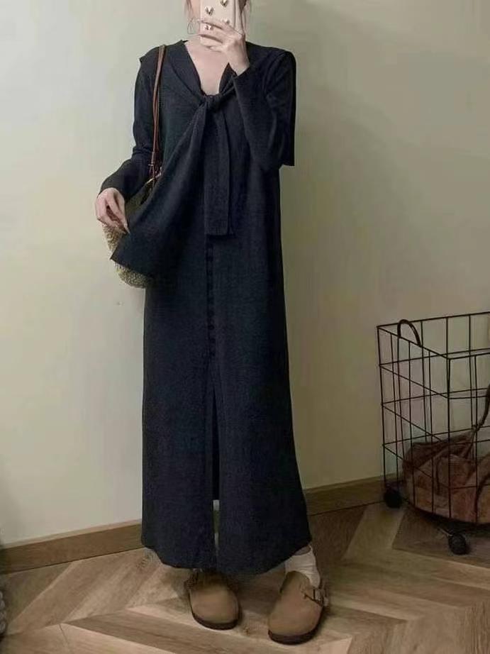 附披肩排扣針織洋裝 長板罩衫