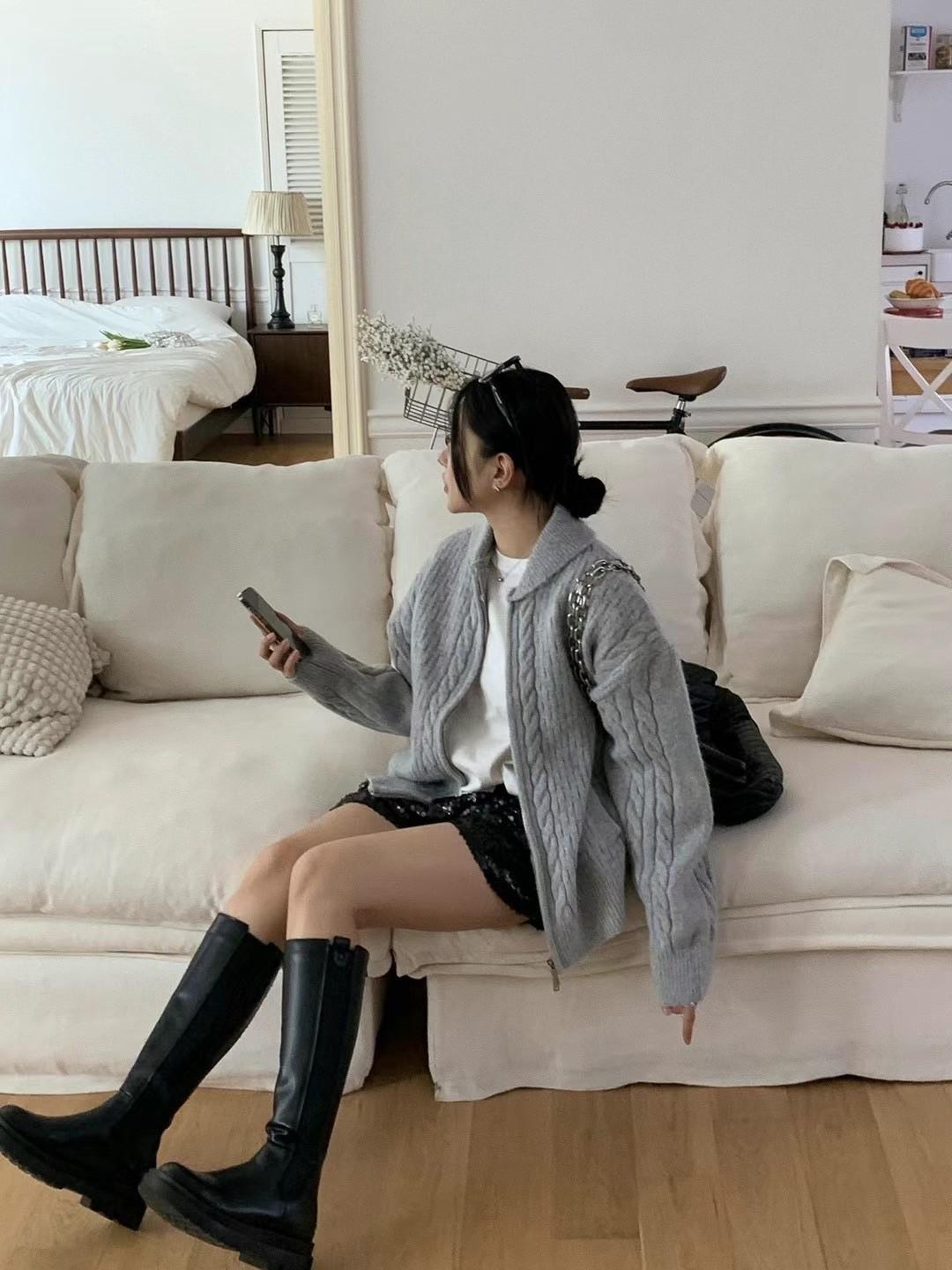 麻花雙拉鍊毛衣外套