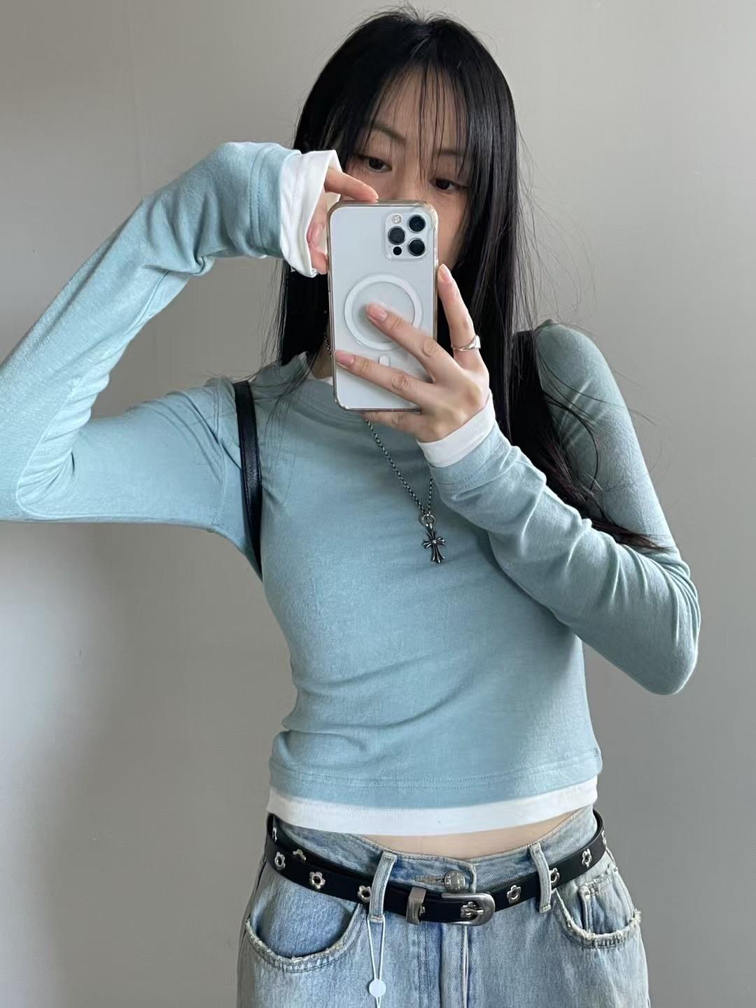 超彈力假兩件圓領T