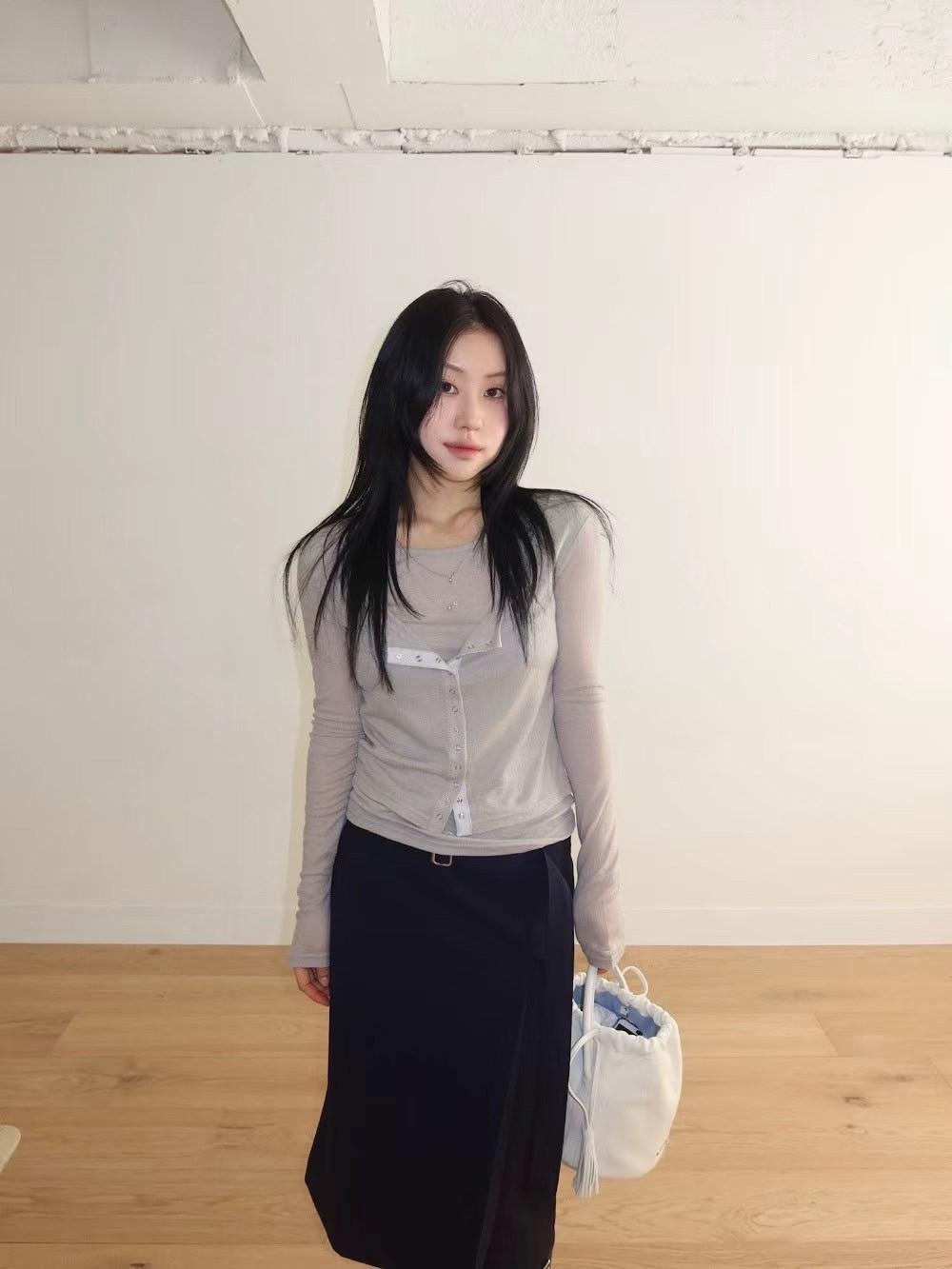 柔嫩感排扣假兩件式上衣