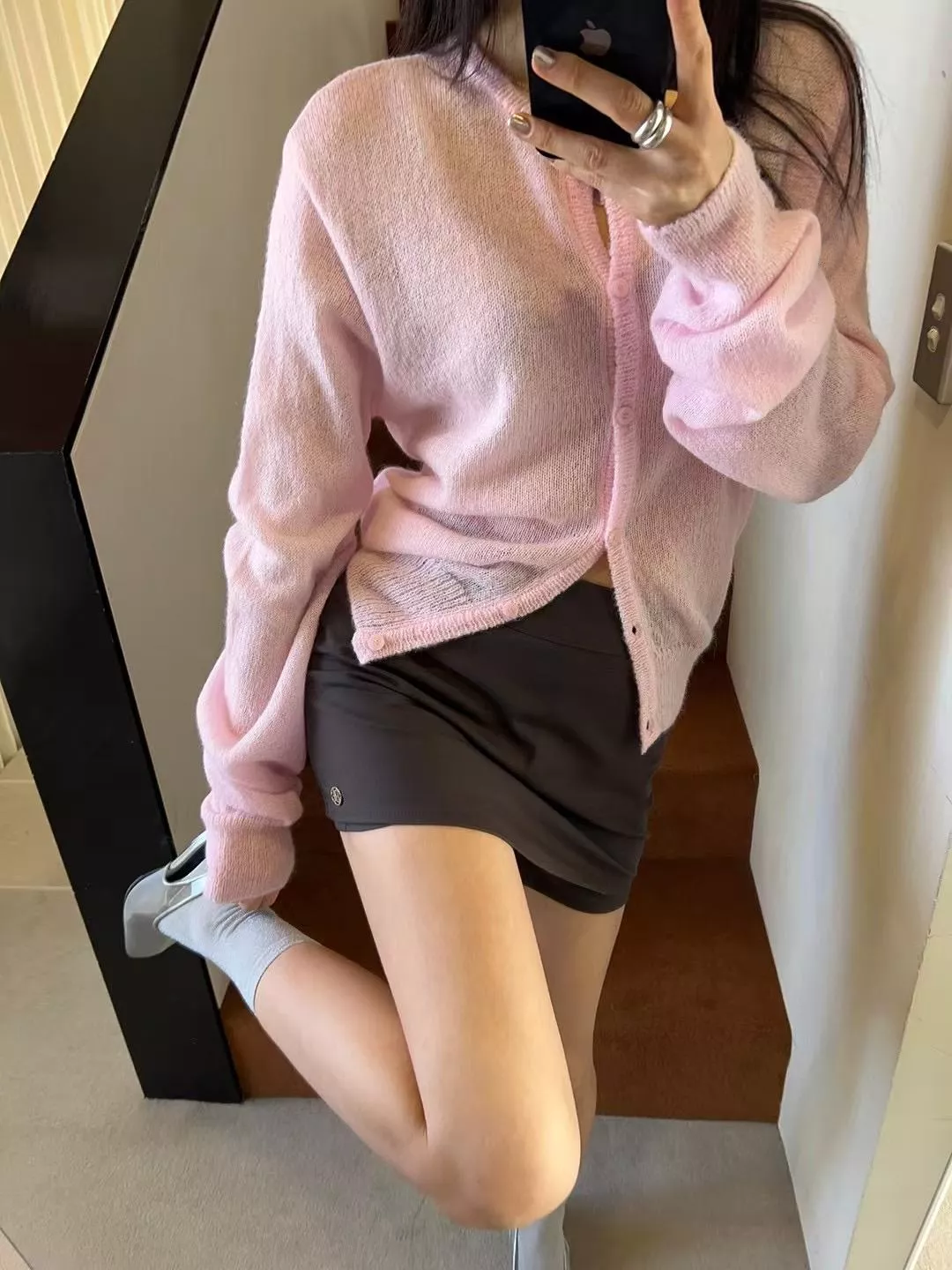 蓬鬆感微透圓領針織衫