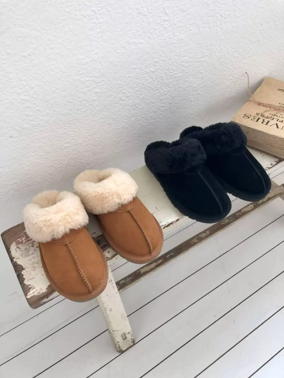 牛皮羊毛雪地拖鞋