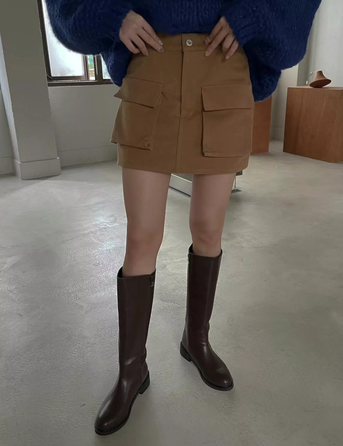 小焦糖 雙口袋卡其褲裙