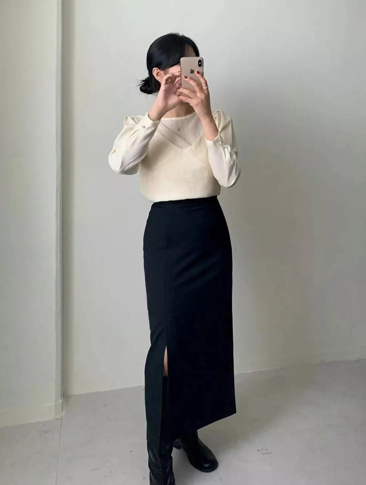 軟絨絨 前開岔長裙