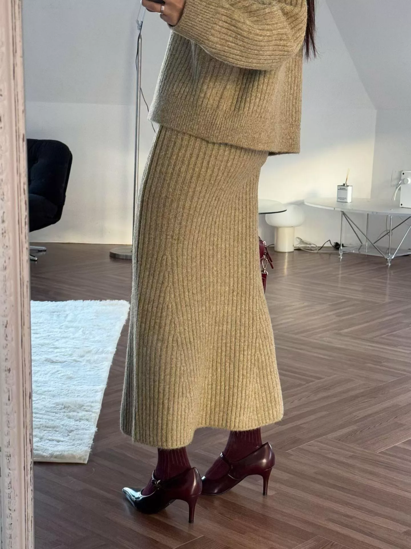 直紋混色魚尾針織裙