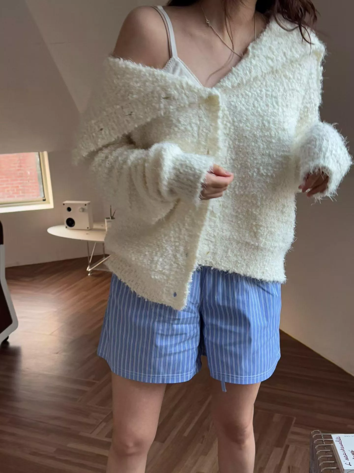 毛球織感翻領針織毛衣(爆米花毛衣)