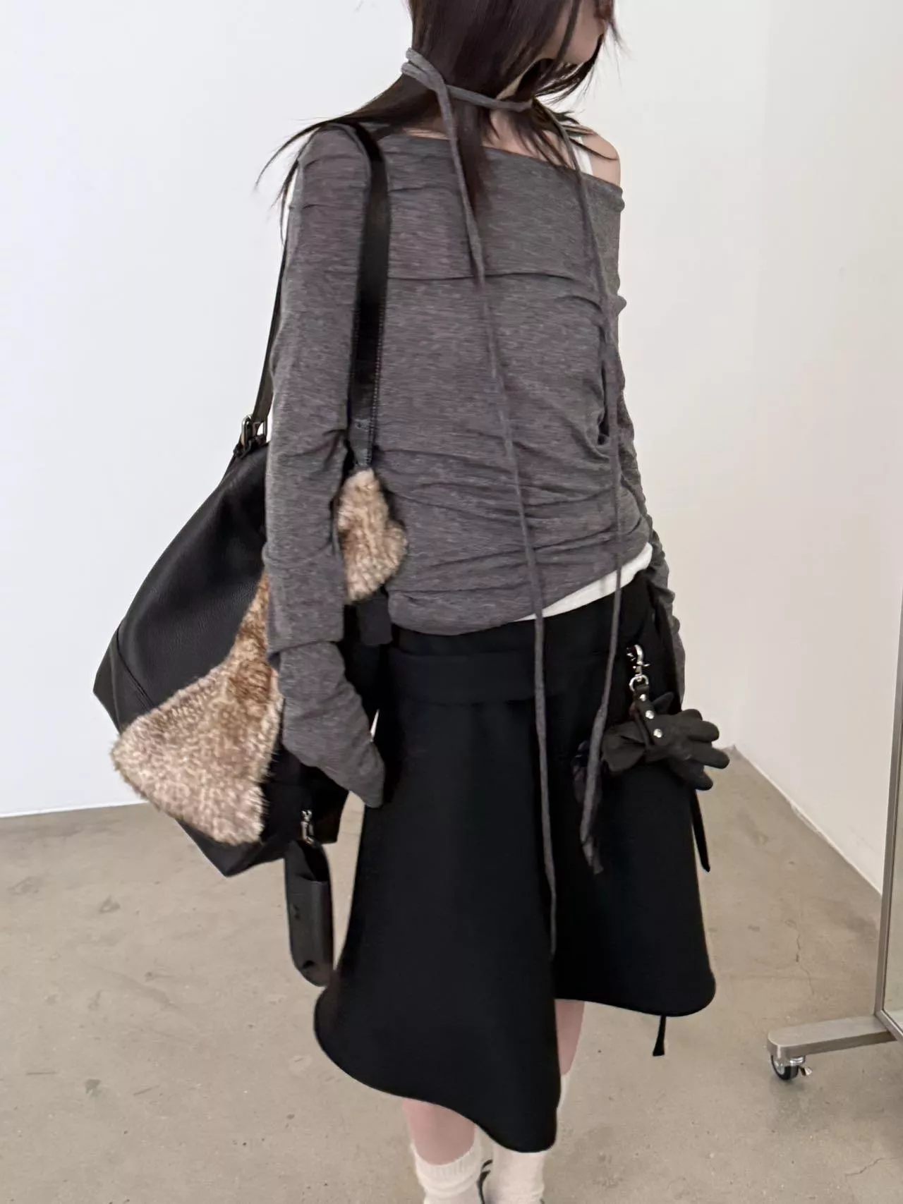 天絲羊毛抓皺上衣(附綁帶)