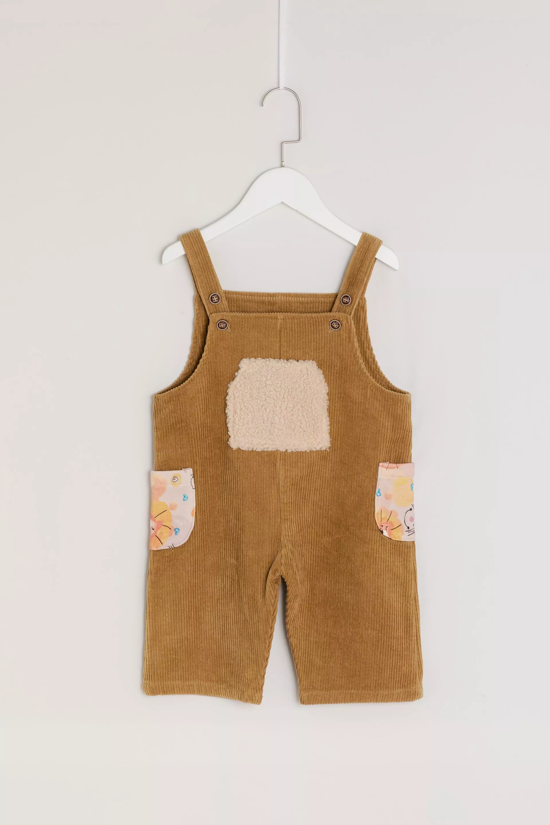 厚燈芯絨口袋吊帶褲