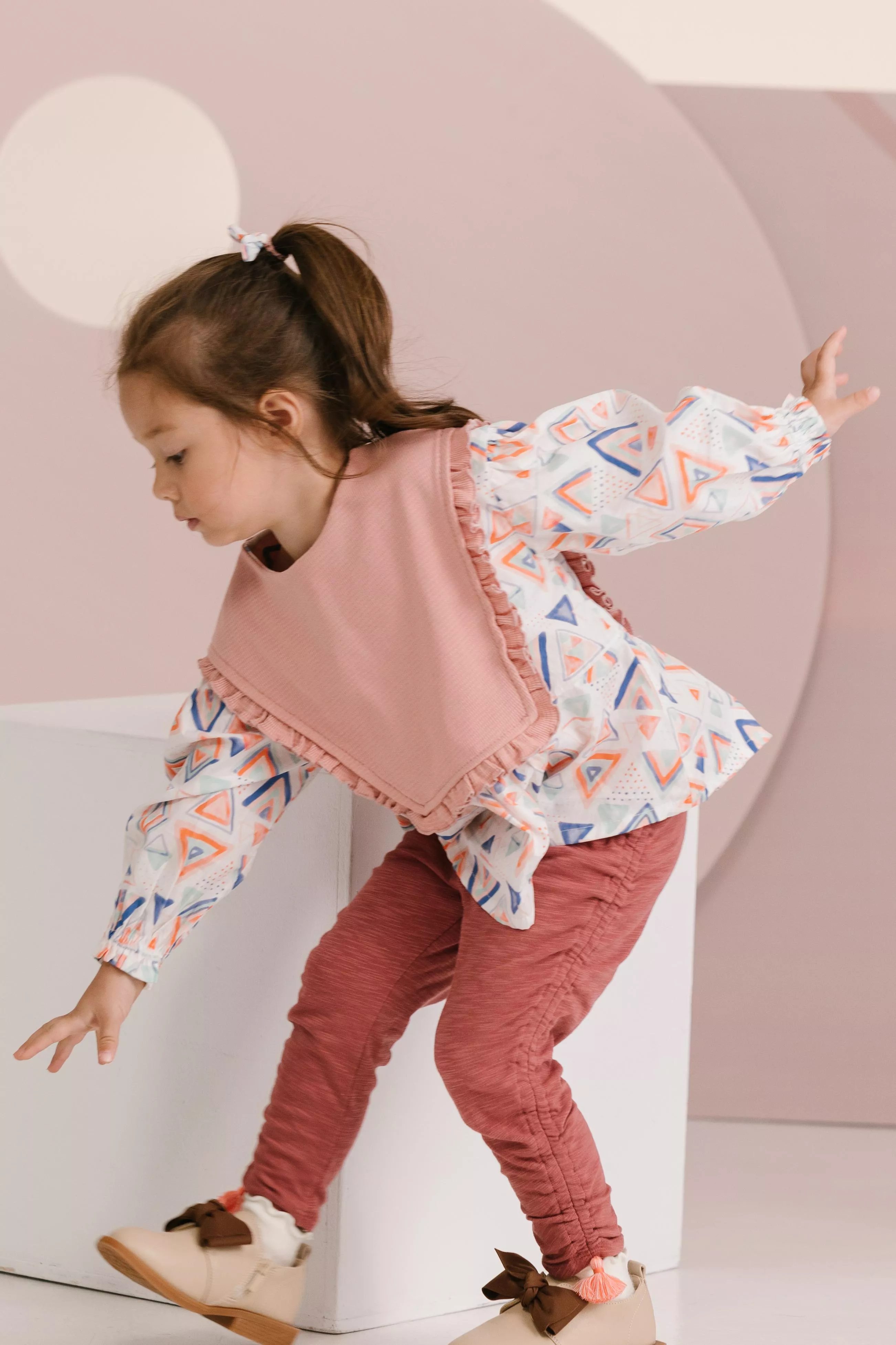 粉紅雲彩公主袖上衣