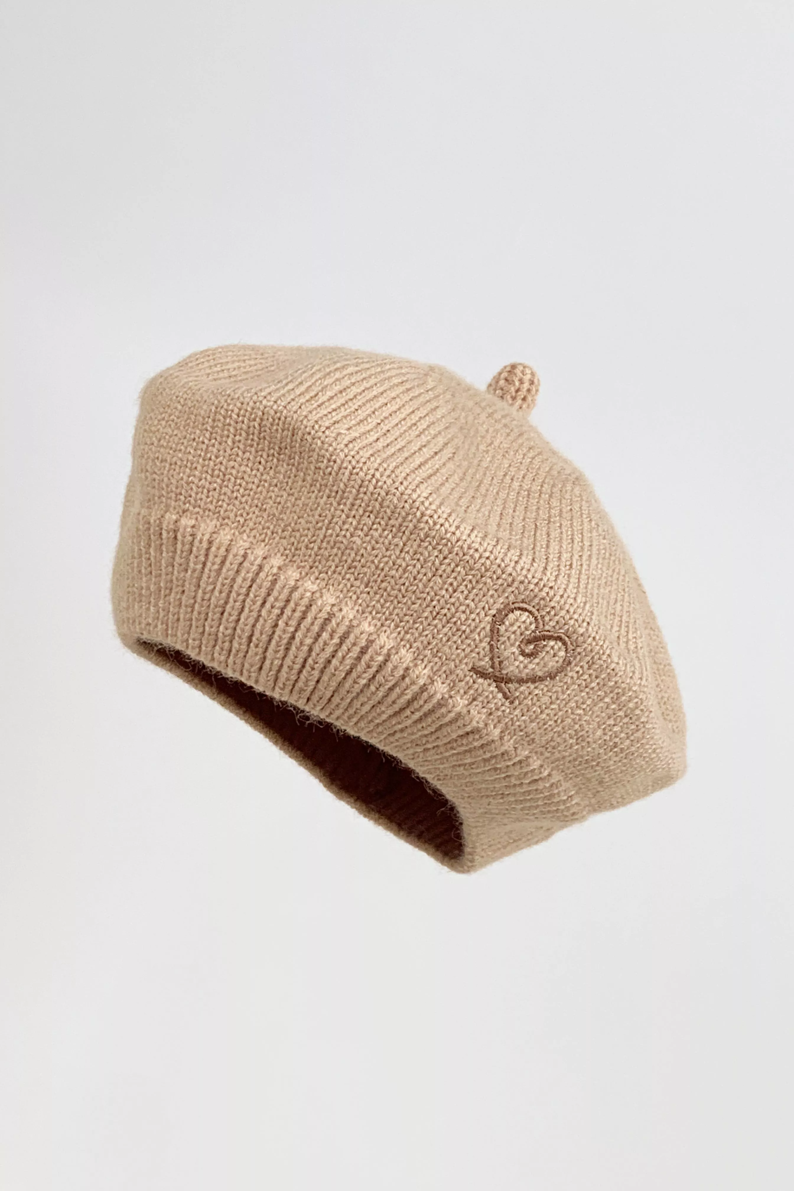 毛線貝蕾帽-奶茶