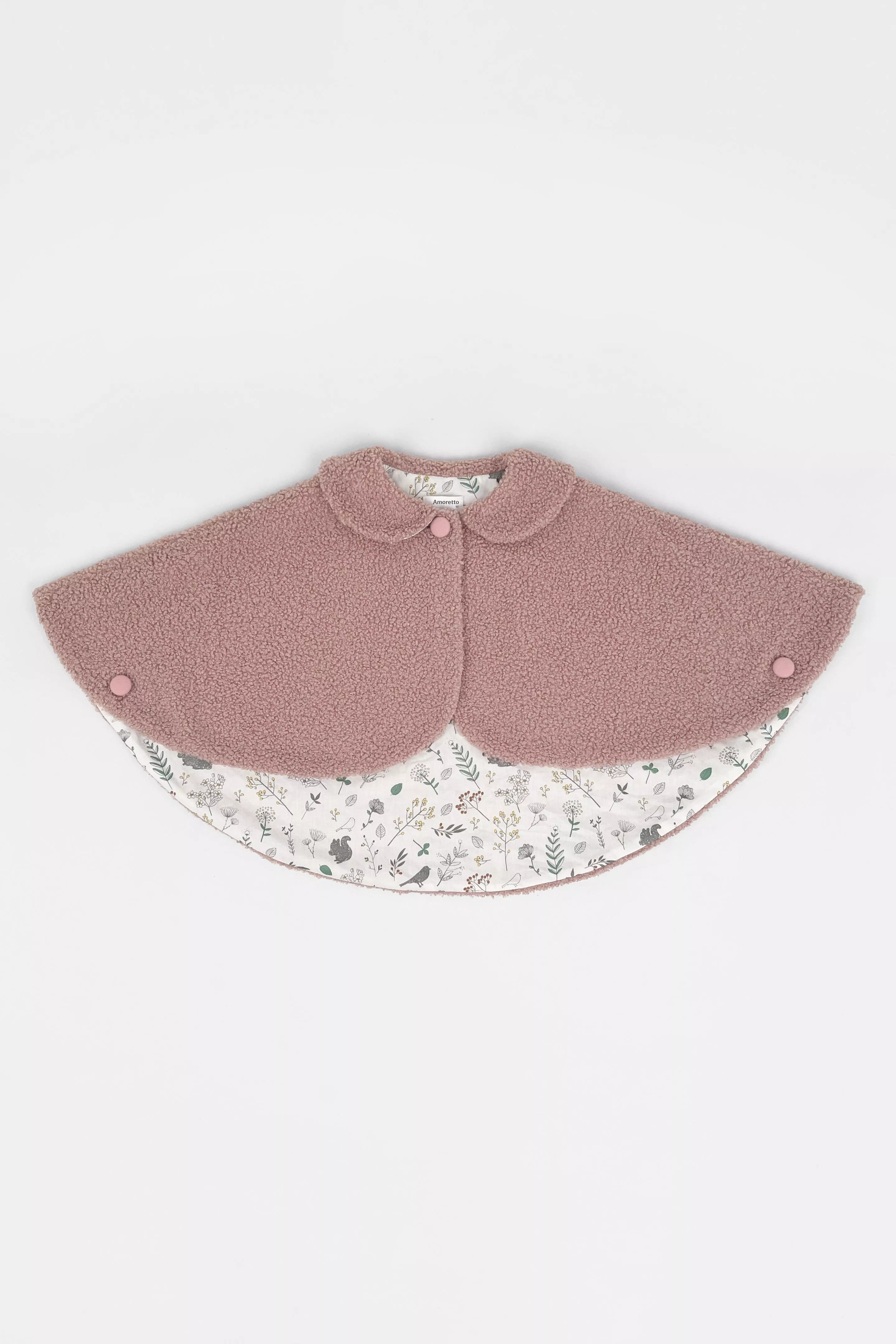 暖絨毛領斗蓬 - 藕紅