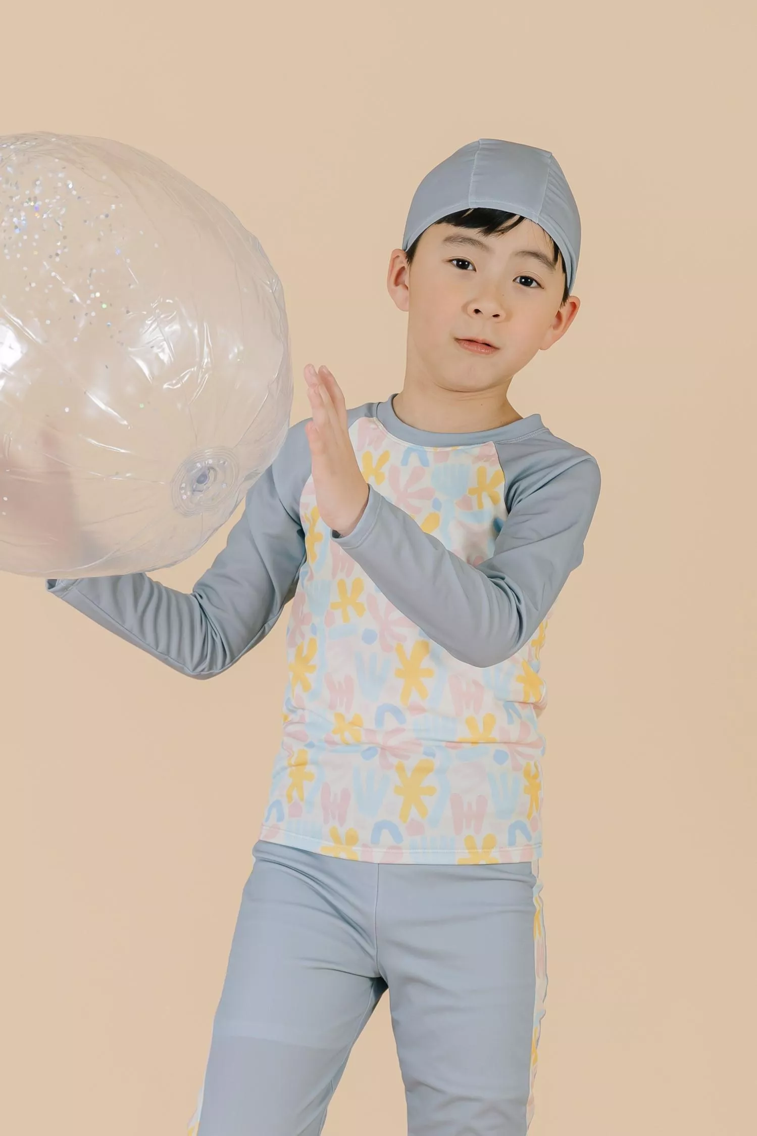 防曬長袖泳衣-珊瑚/藍