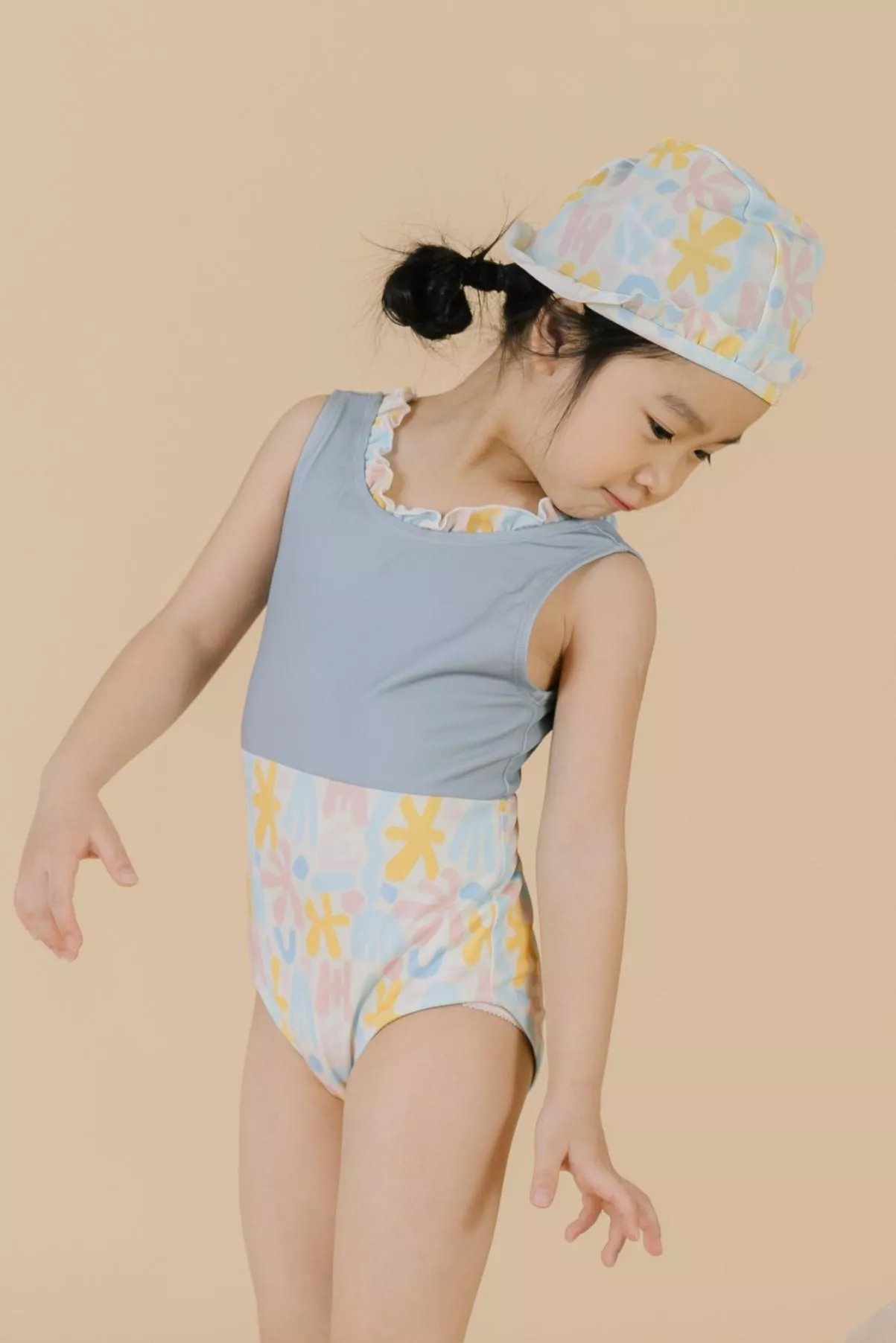 Piping小蝴蝶結泳裝-珊瑚/藍