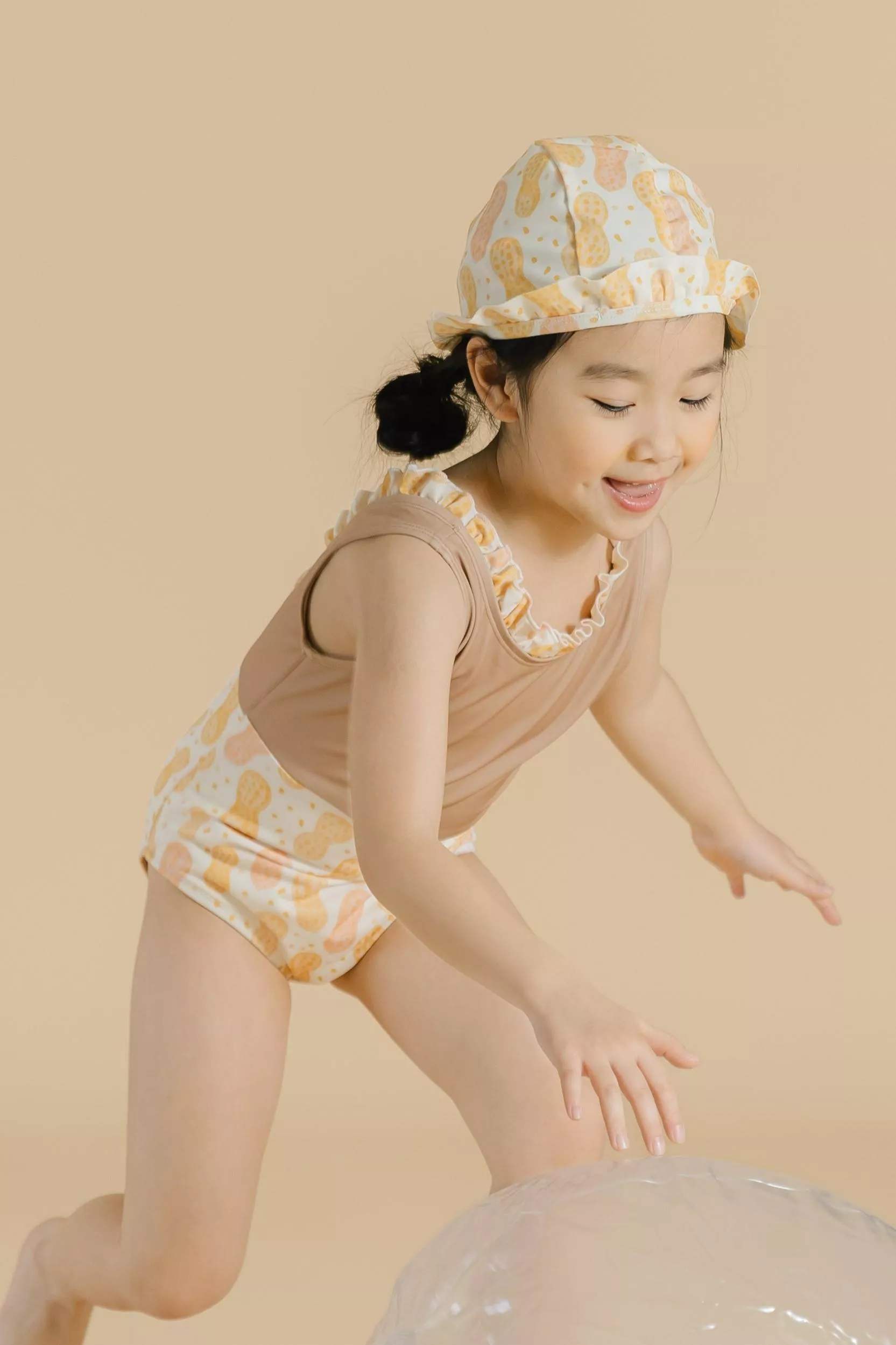 Piping小蝴蝶結泳裝-花生