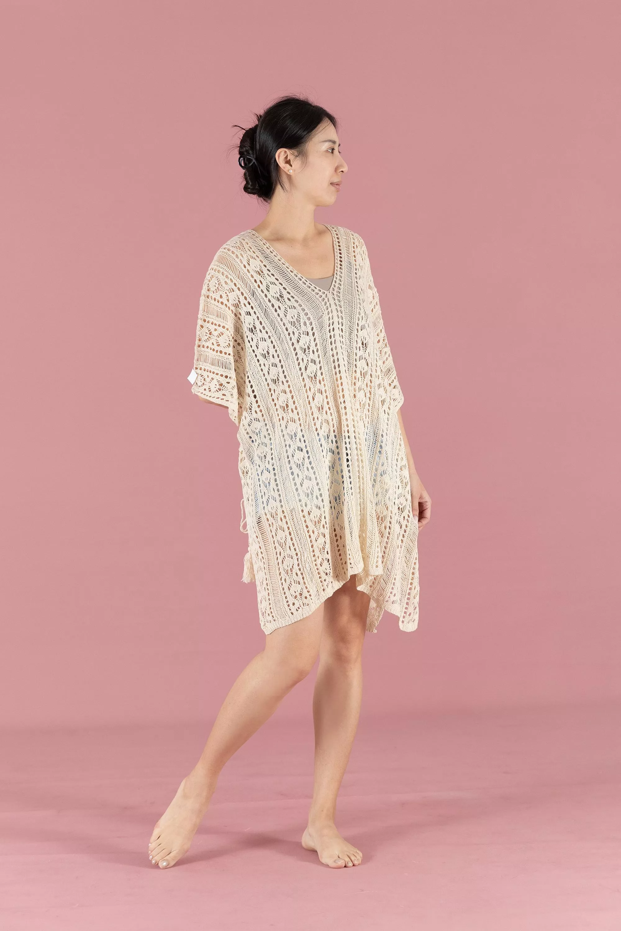 渡假風鏤空罩衫-杏