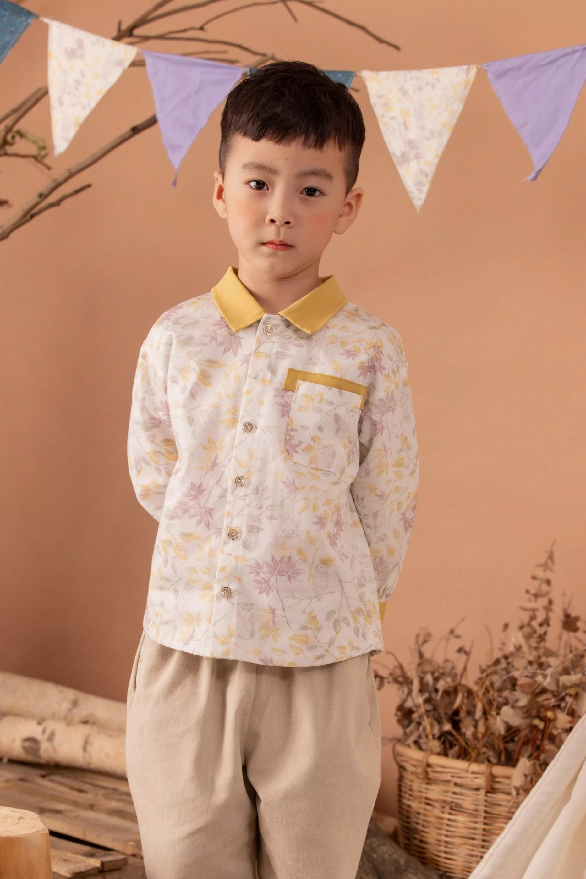 撞色領長袖襯衫